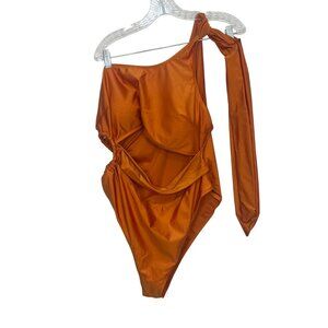 Shein Womens Swim Suit One Shoulder Cutout Ruched Orange Size 3XL New